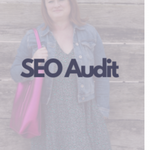 SEO Audit logo with a faded image of Suzy Stanton in the background