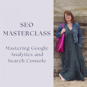 Product image for SEO Masterclass about Google Analytics and Search Console showing and image of Suzy Stanton and the masterclass details