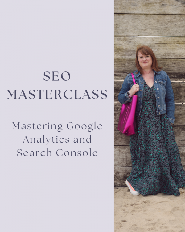 Product image for SEO Masterclass about Google Analytics and Search Console showing and image of Suzy Stanton and the masterclass details