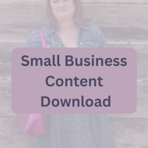 Small Business Content Download logo featuring and image of Suzy Stanton in the background of the words