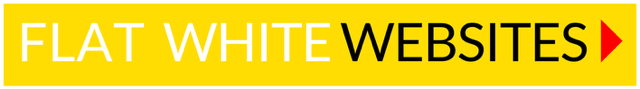 Flat White Websites logo featuring the words against a yellow background