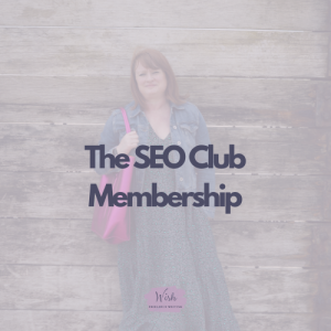 The SEO Club Membership words in the foreground with image of Suzy Stanton in the background
