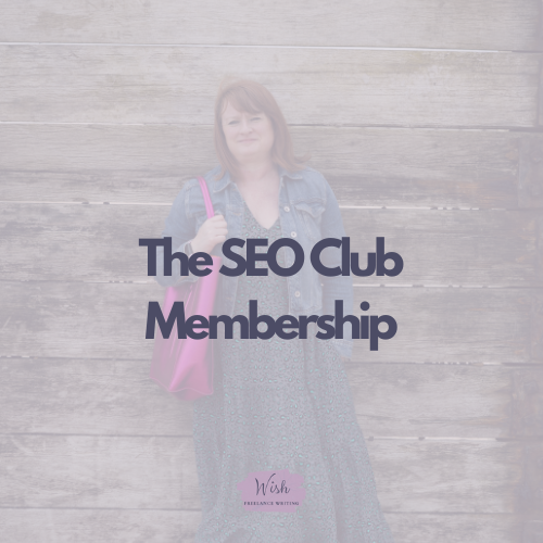 The SEO Club Membership words in the foreground with image of Suzy Stanton in the background